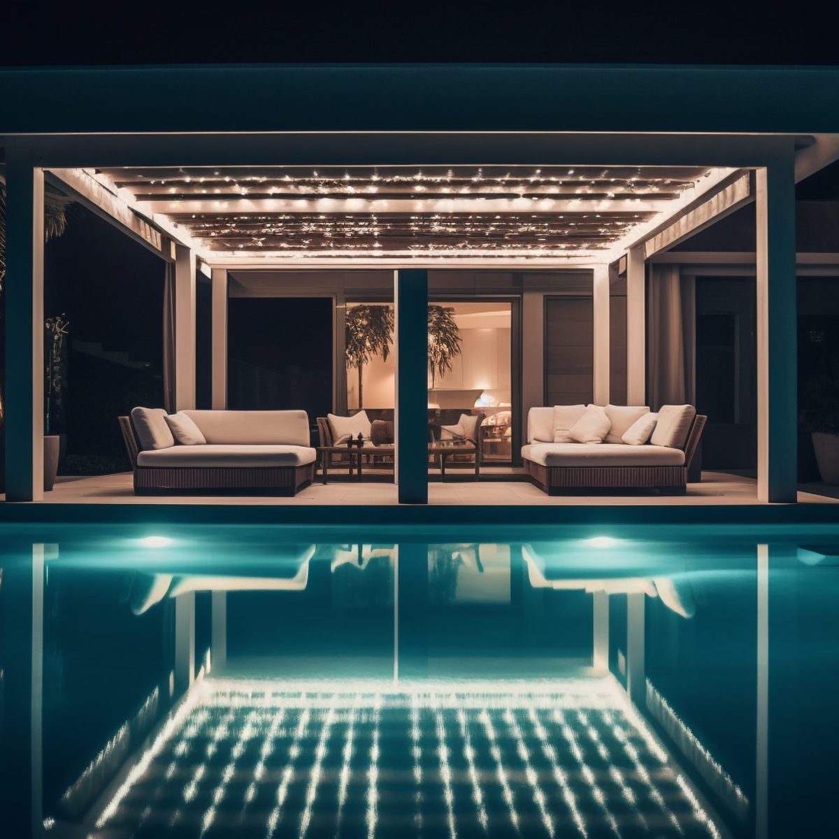 Custom pergola next to swimming pool in backyard by Legacy Deck Masters in NJ